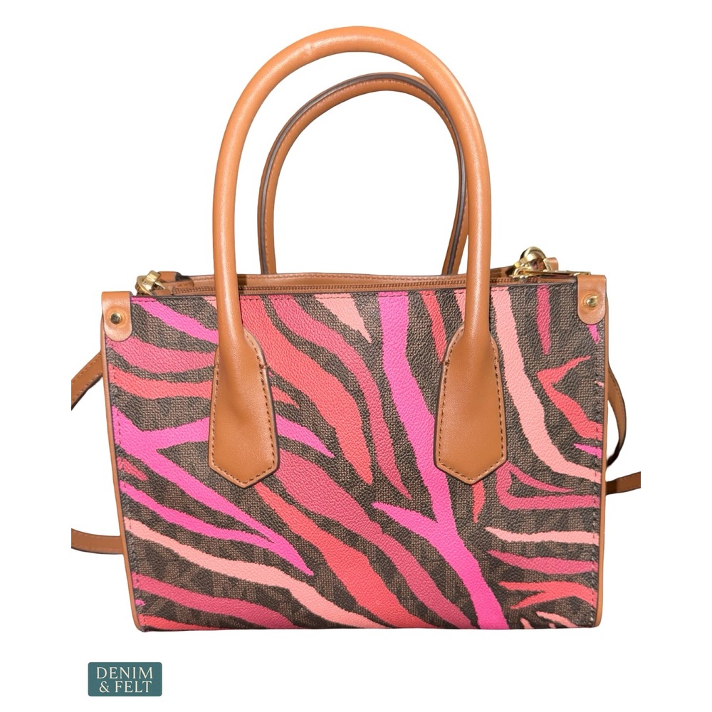 Michael Kors Maple Small Satchel Zebra Print Brown Multi Crossbody Bag Pink - Picture 3 of 15